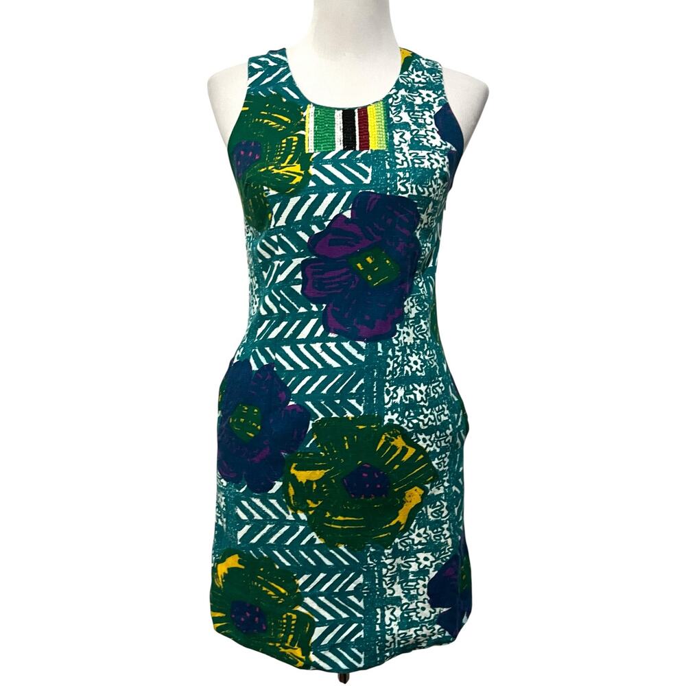 Anthropologie | Vanessa Virginia Graphic Hibiscus shift Dress Sleeveless Sz 0